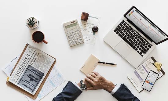 Desk with accounting books