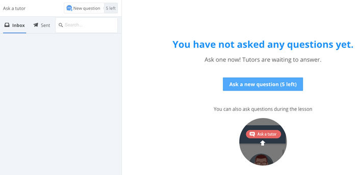 Ask a Tutor screen